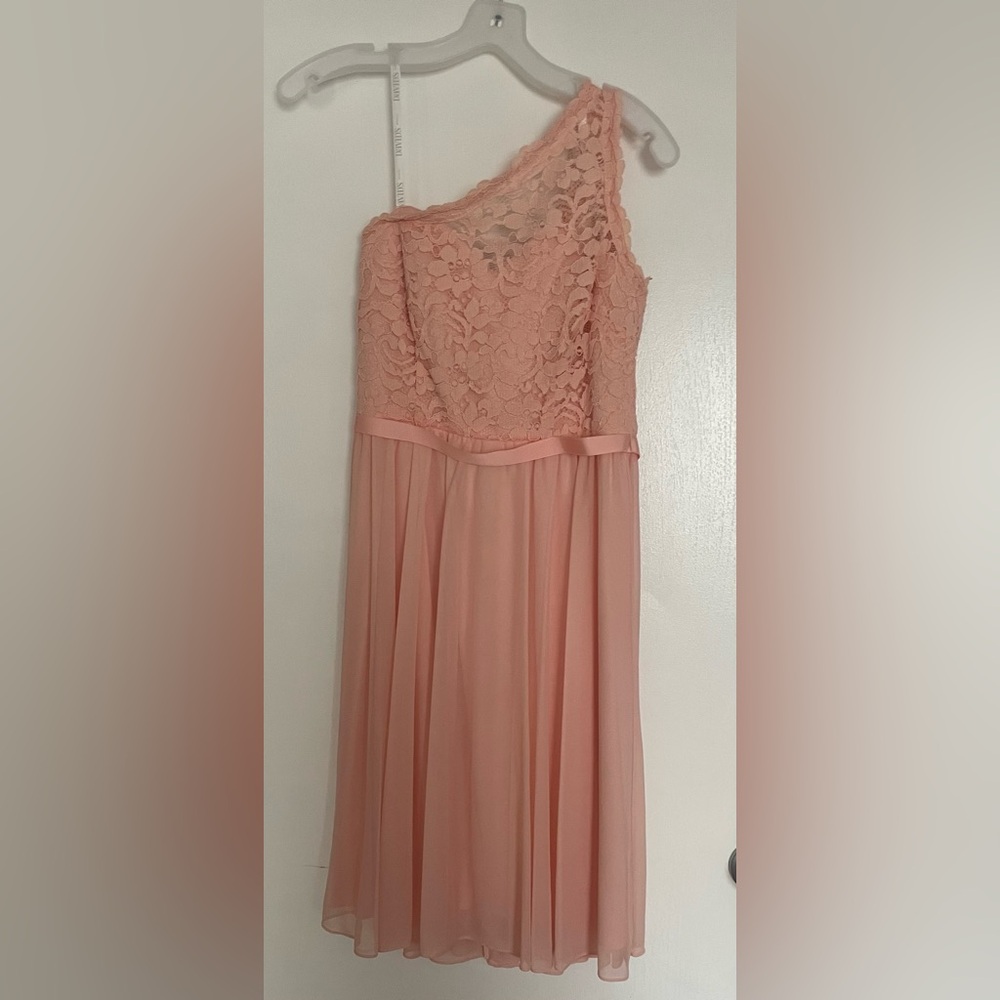 David’s Bridal One Shoulder Short Lace Dress